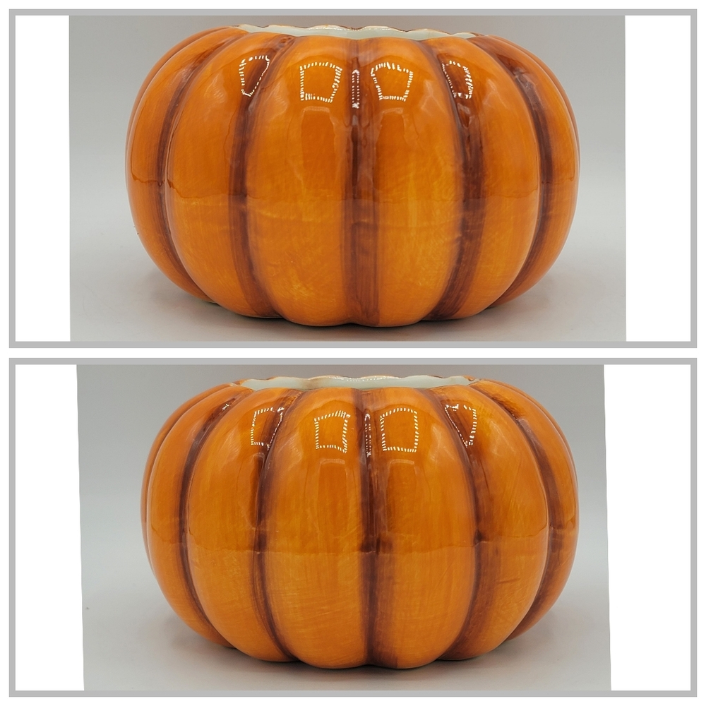 Ceramic Pumpkin Bowls Set of 2 Fall Harvest Halloween Candy Dish Centerpiece Dec - Picture 3 of 16